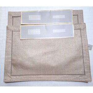 Lilian August Linen Look Beige Gold Metallic Placemats Set of 8 NWT
